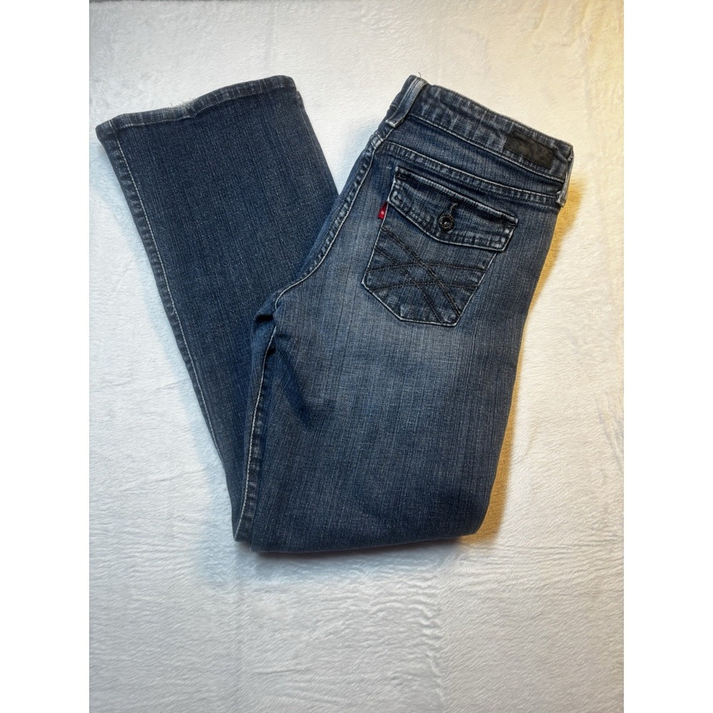 Levis 545 Womens Jeans Size 10 Blue Low Rise Boot Cut Flap Pockets Stretch